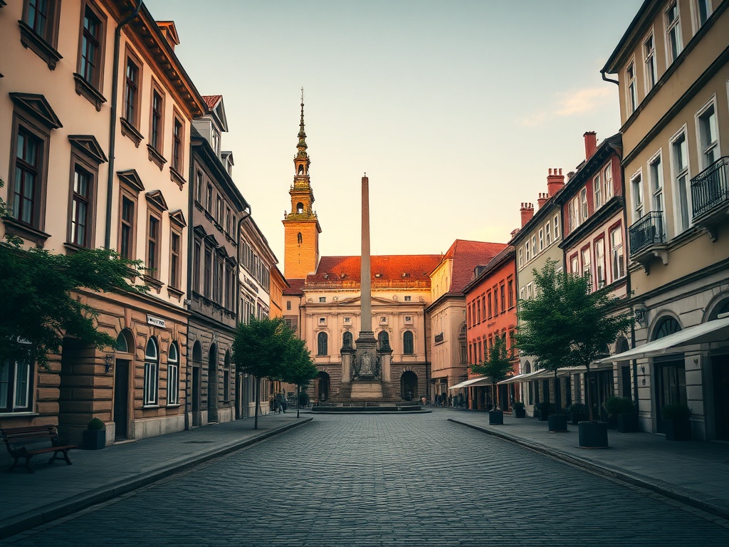 Panorama miasta Skarżysko-Kamienna z elementami przemysłowymi i zielenią w tle.